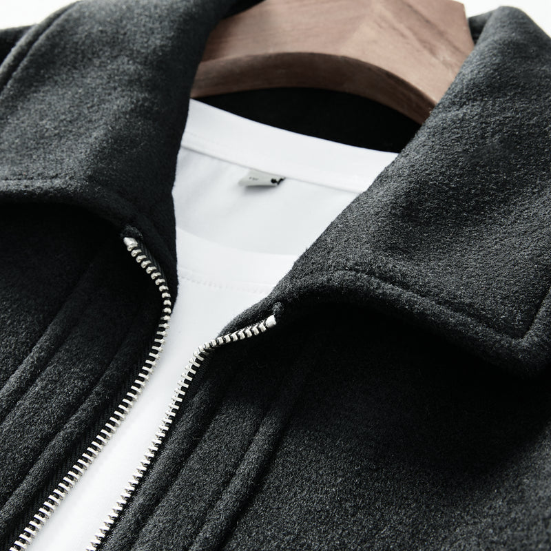 Korean Minimalist Workwear Jacket – Thickened 53% Sheep Wool, Turn-Down Collar for Autumn/Winter