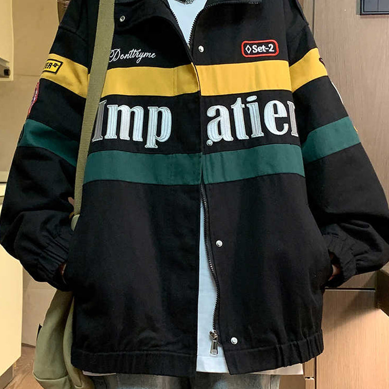 wassup happy racing suit jacket men's spring and autumn trend american luxury sense handsome motorcycle casual jacket