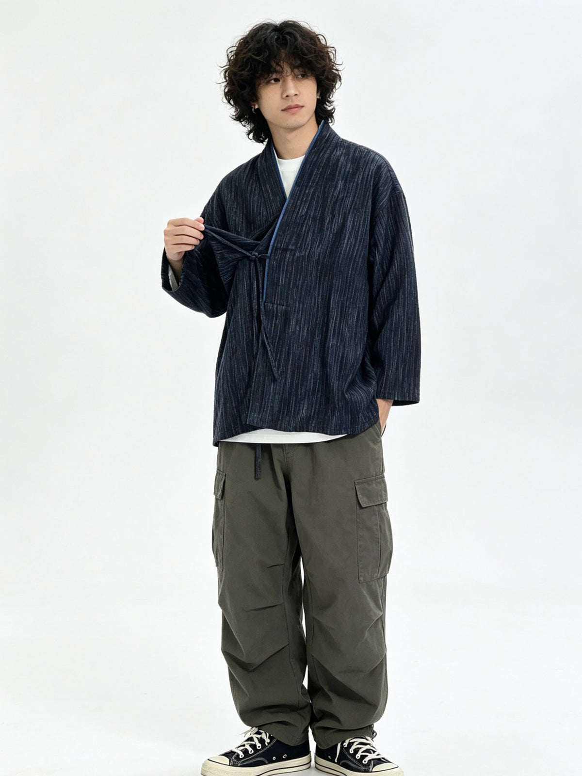 Indigo-Dyed Cotton Linen Haori Lace-Up Jacket – Chinese Japanese Unisex | Yamalinclothes