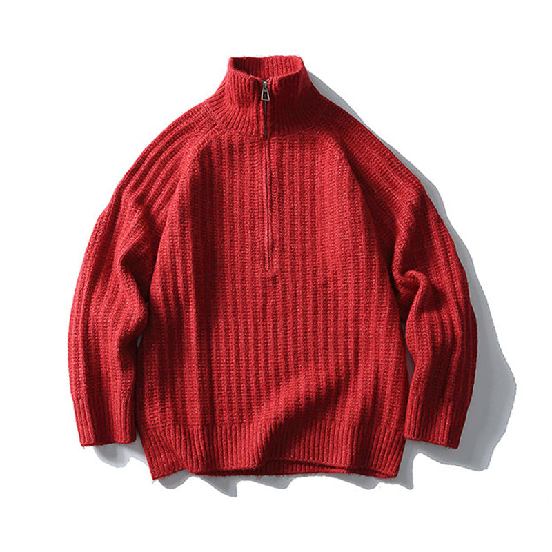 Half-Zip Stand Collar Knit Pullover – Loose Lazy Men – Japanese vintage | yamalin clothes | Yamalinclothes