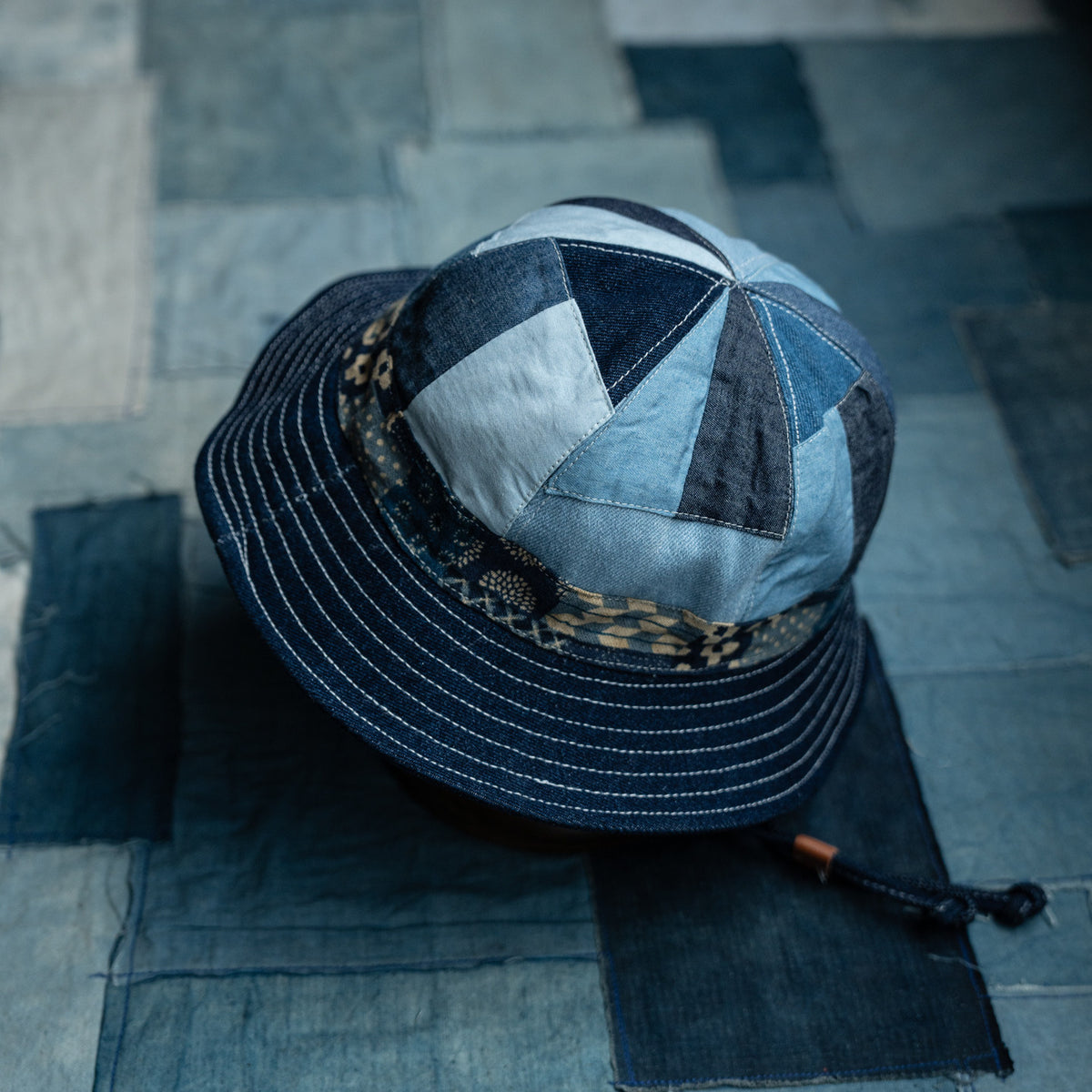 Indigo Dyed Handmade Patchwork Bucket Hat – Japanese Vintage Unisex | Yamalin clothes | Vintage workwear outfit for men