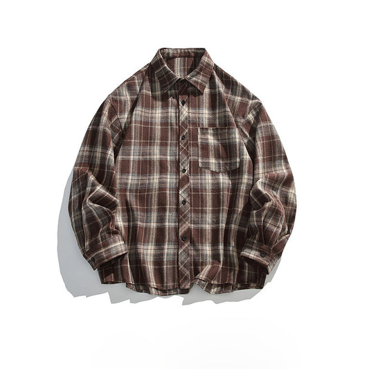 Retro American Check Long Sleeve Shirt – Loose Unisex Casual Overshirt