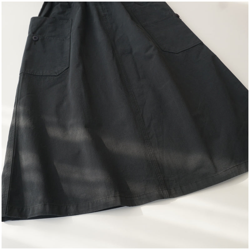 Japanese-Style Patchwork A-Line Skirt – High-Waist Loose Fit with Elegant Elastic Waist