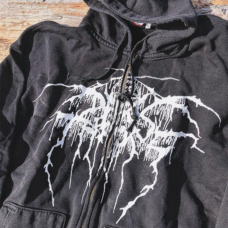 Darkthrone Black Metal Band American Retro Trend Loose Basic Hooded Cardigan Sweatshirt