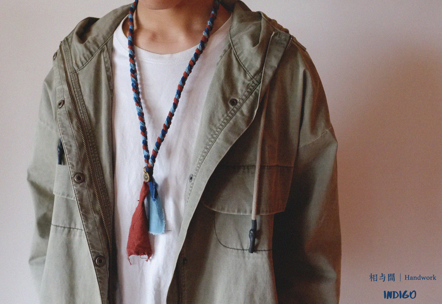 Blue Dyed Sandalwood Red Plant Dye Ancient Cloth Necklace Handmade Braided Rope Amekaji Retro Woven Hanging Rope