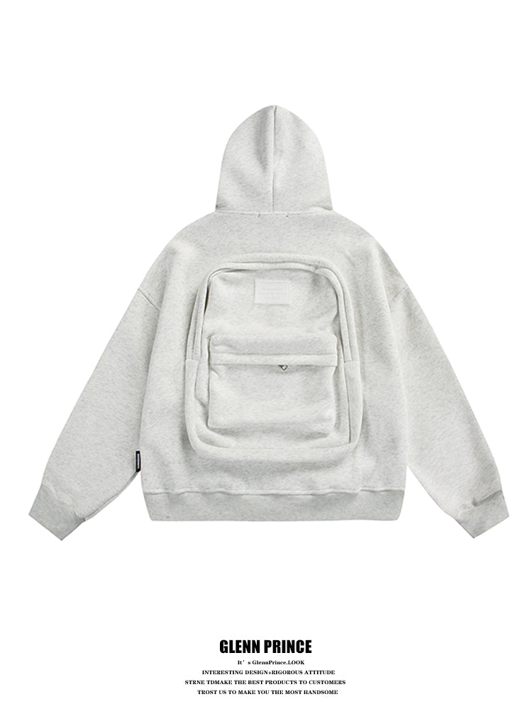 American Style Trendy Brand 3D Backpack Hooded Cardigan Sweatshirt Men Spring Niche Design Zipper Jacket