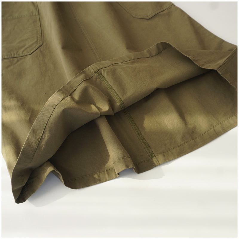 Japanese-Style Patchwork A-Line Skirt – High-Waist Loose Fit with Elegant Elastic Waist