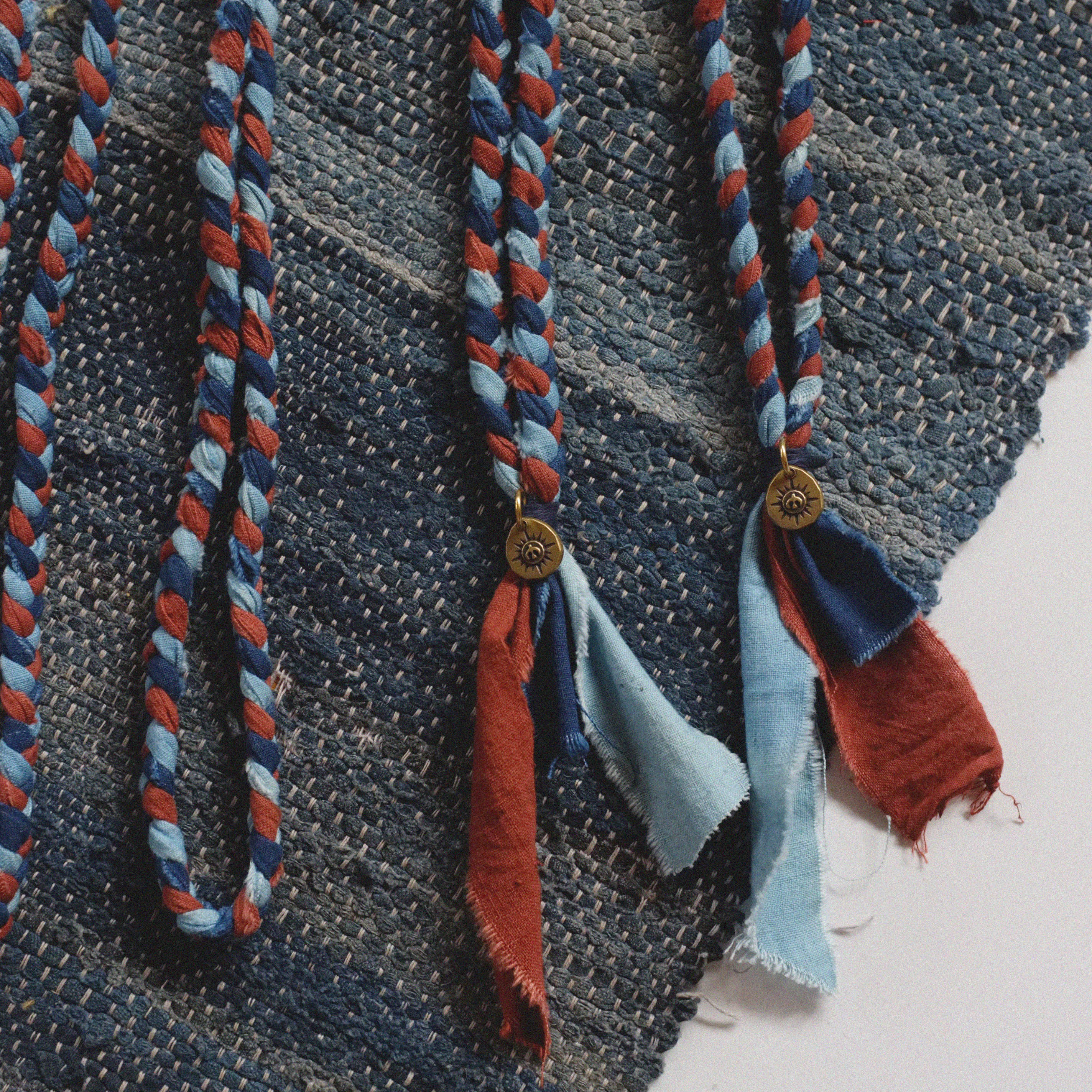 Blue Dyed Sandalwood Red Plant Dye Ancient Cloth Necklace Handmade Braided Rope Amekaji Retro Woven Hanging Rope
