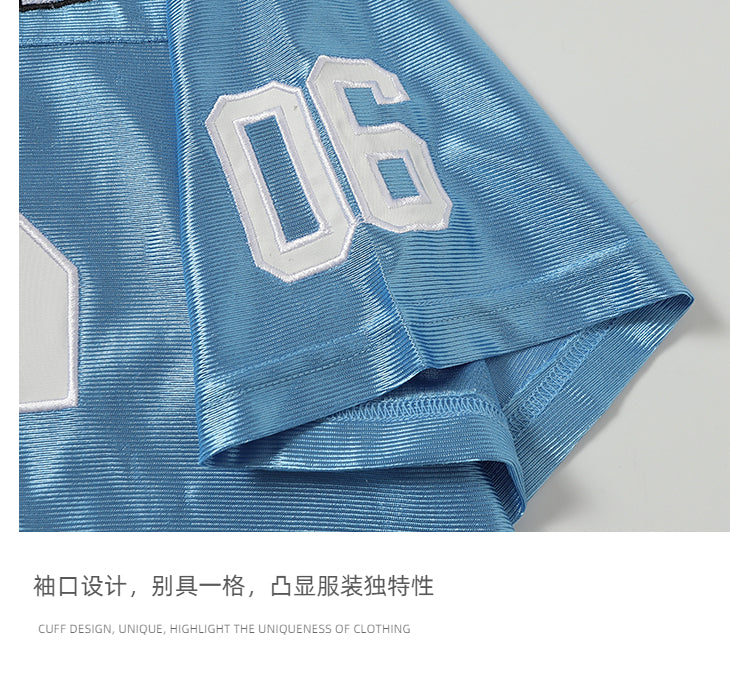 51 Hip-Hop American Retro Football Jersey V-Neck Sports Short Sleeve T-Shirt Unisex Satin Cool Loose Football Top