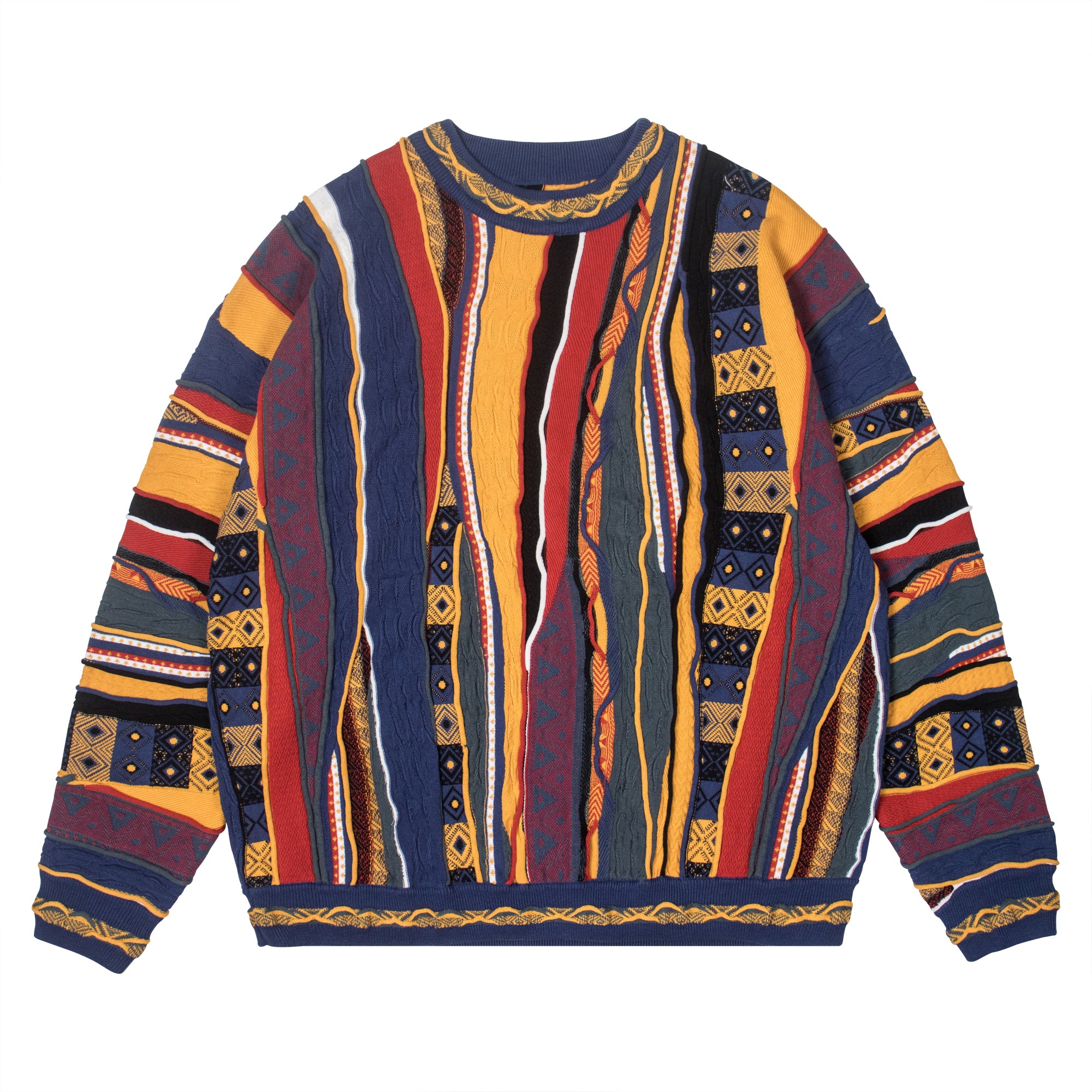 Bitter Melon Jacquard Sweater – Vintage Wave-Contrast Knit, Unisex