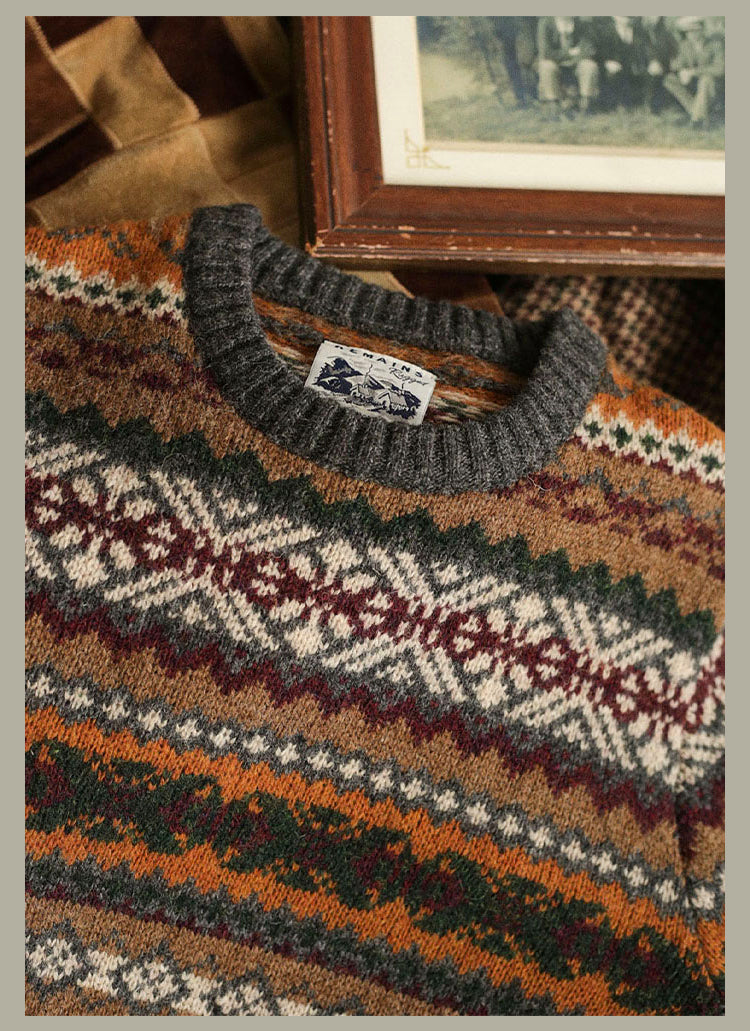 Vintage Floral Fair Isle Shetland Wool Sweater – Unisex Long Sleeve