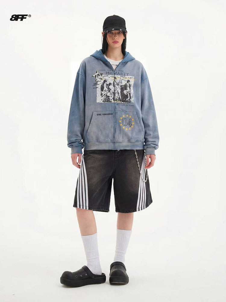 Distressed Gradient Zip-Up Hoodie – Oversized American Streetwear Sweatshirt Jacket | Yamalinclothes
