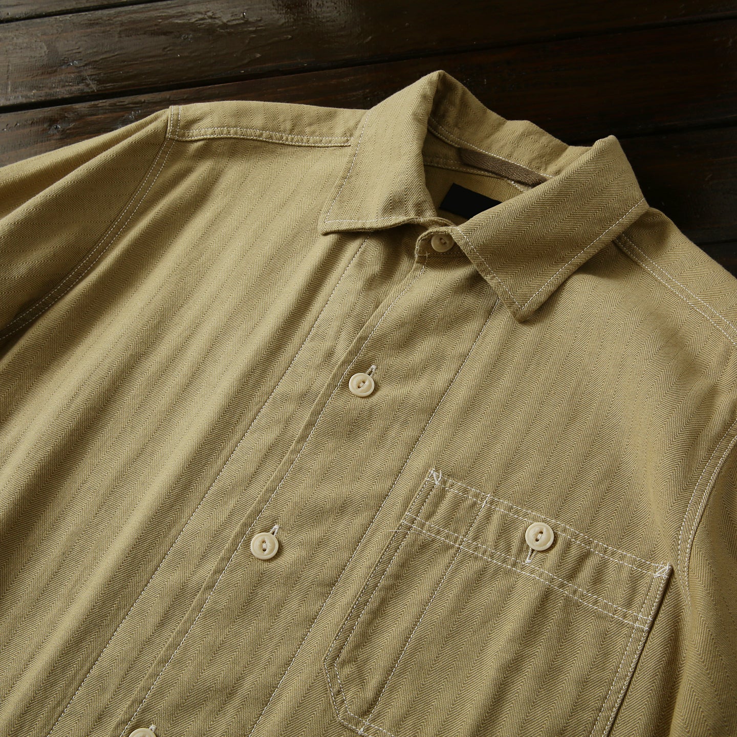 100% Cotton Herringbone Summer Men's Loose Casual Short Sleeve Work Shirt Top
