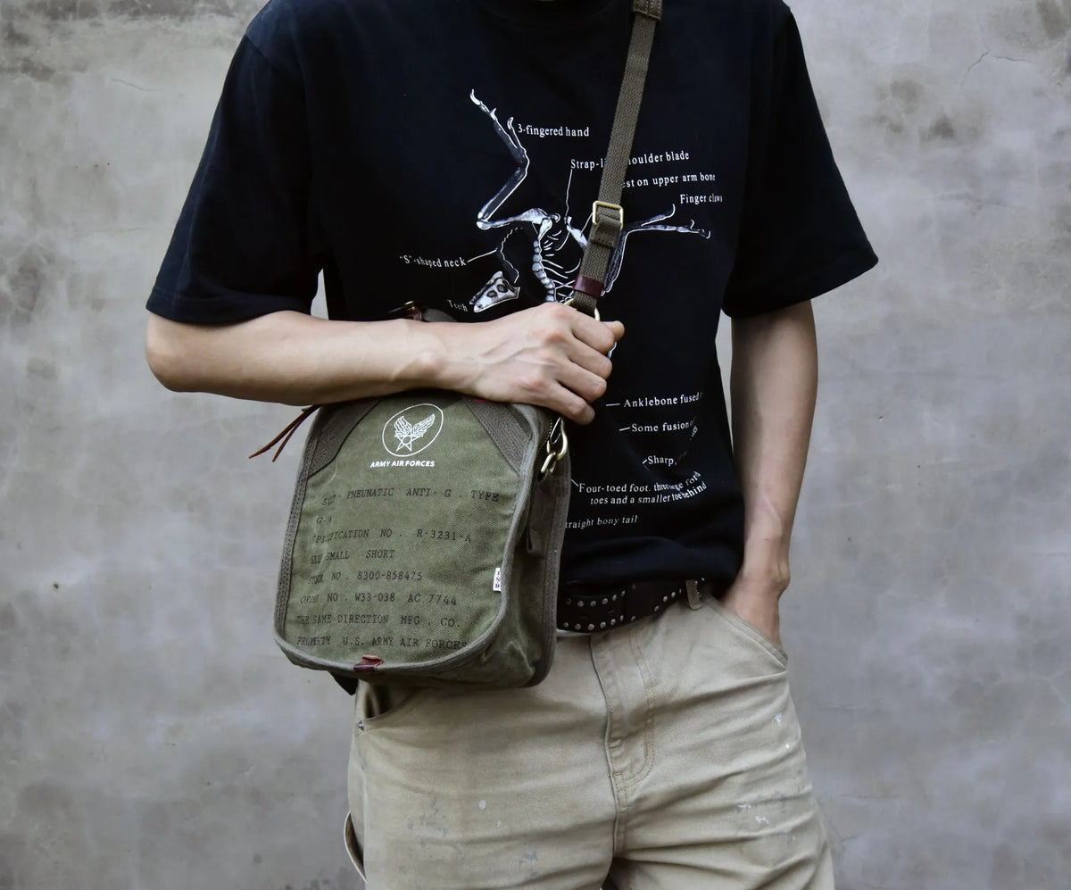 WWII Military Washed Canvas Shoulder Crossbody Bag – Heavy Duty Brass Hardware Men's Casual Bag | Yamalinclothes