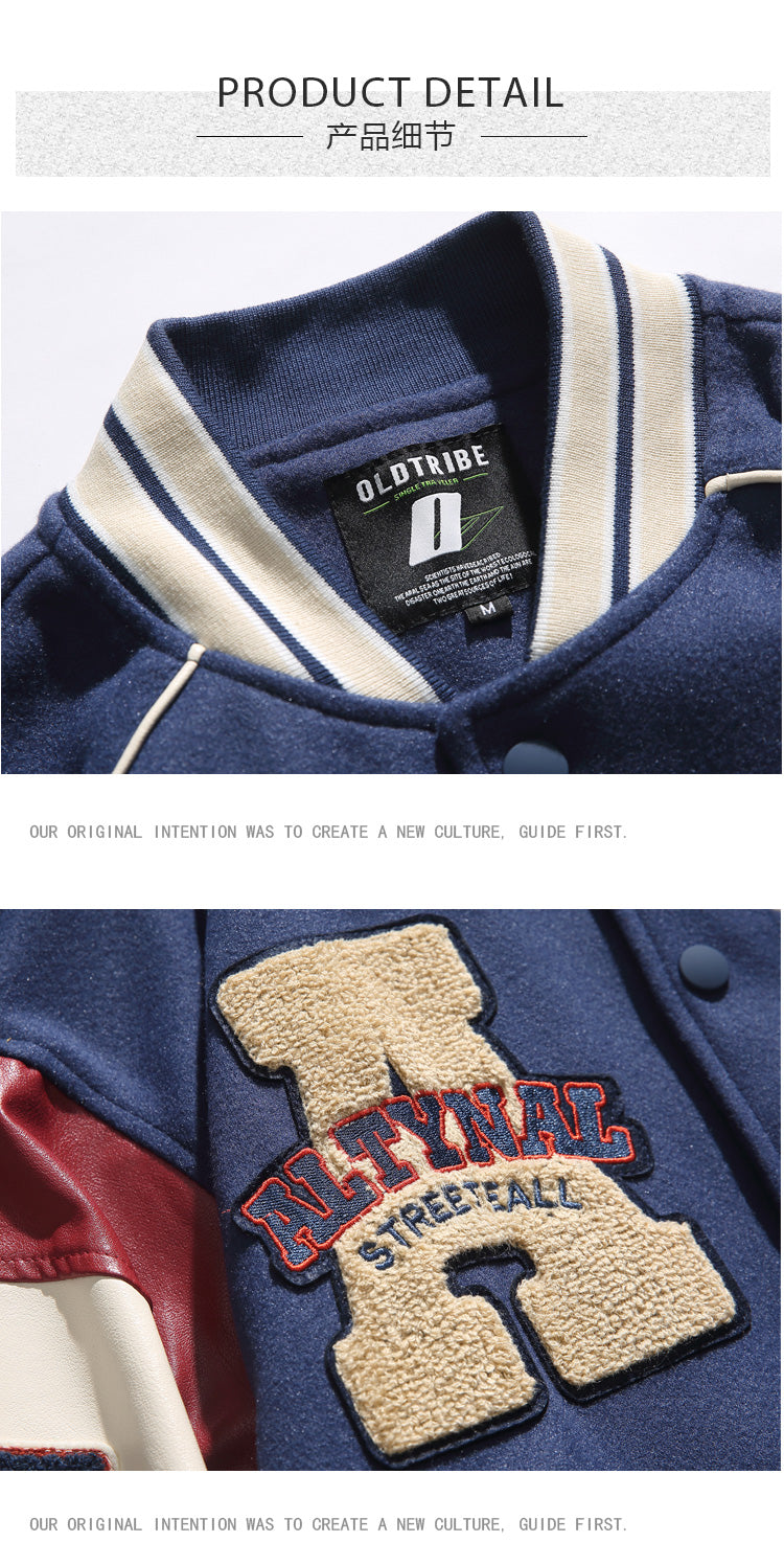 American Style Trendy Brand Patchwork Baseball Jacket for Men, Autumn and Winter Retro Cotton Jacket, Spring and Autumn New Couple Jacket