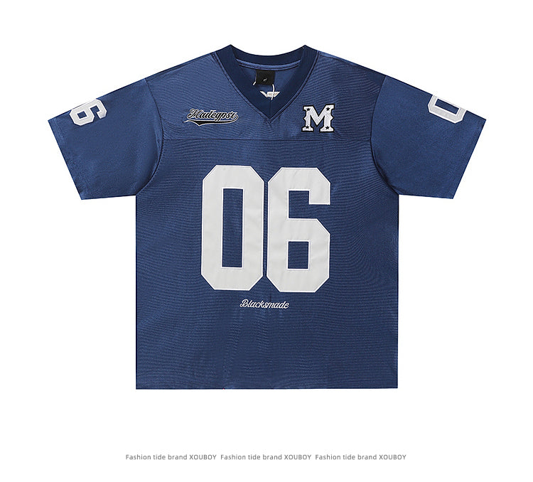 51 Hip-Hop American Retro Football Jersey V-Neck Sports Short Sleeve T-Shirt Unisex Satin Cool Loose Football Top