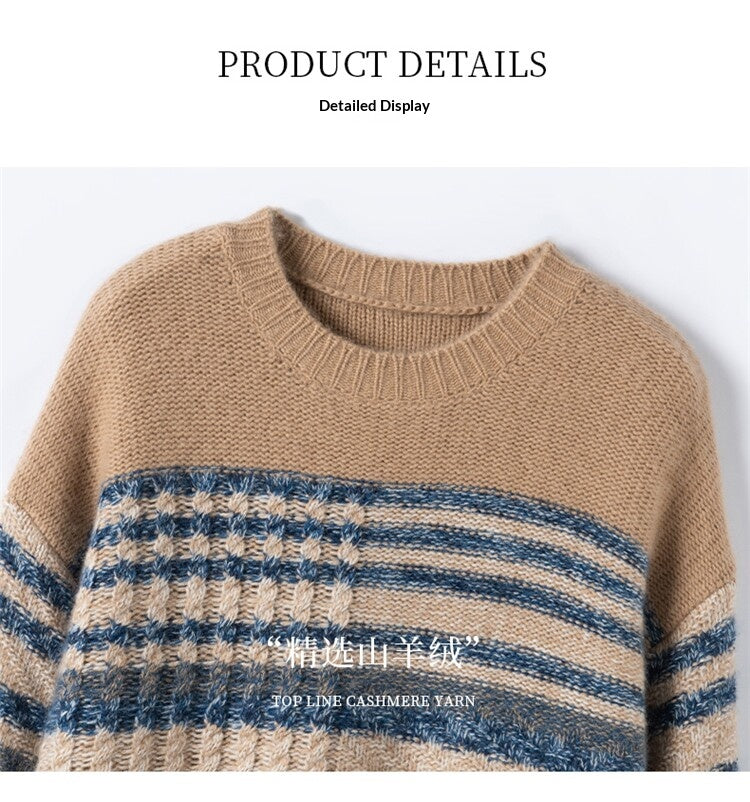 Floral Yarn Color-Block Knit Sweater – Crew Neck Oversized Unisex | Yamalin clothes | Men's Vintage Workwear