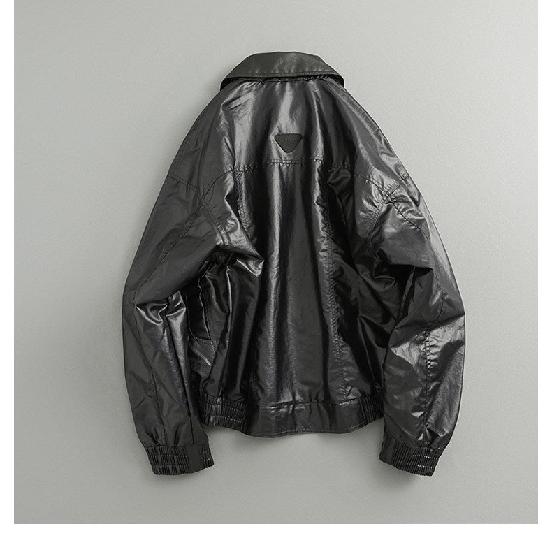 Spring Japanese casual trendy brand retro lightweight loose matte leather short lapel jacket men | Yamalinclothes