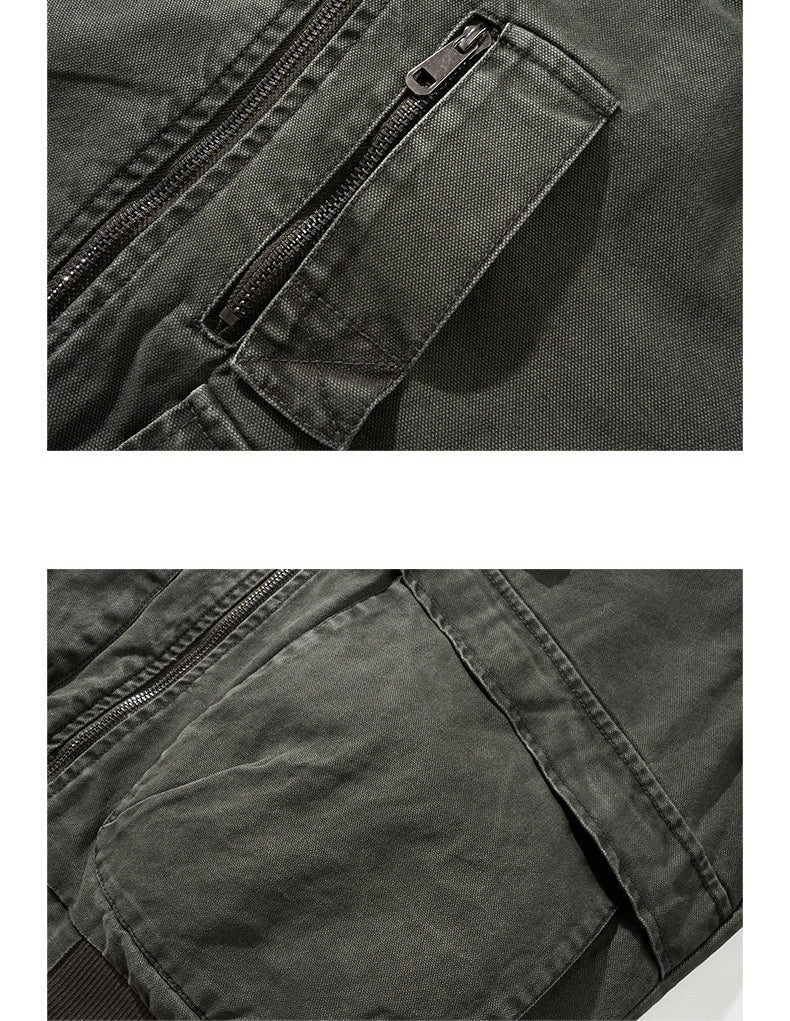 Retro Heavy Cotton Cargo Baseball Jacket – Men's Loose American Workwear