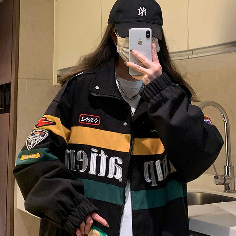 wassup happy racing suit jacket men's spring and autumn trend american luxury sense handsome motorcycle casual jacket