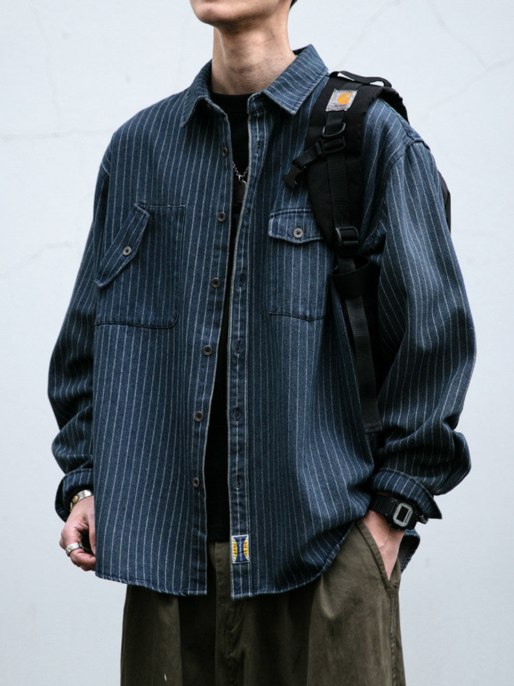 Striped Denim Shirt – Asymmetric Chest Pockets | Yamalinclothes