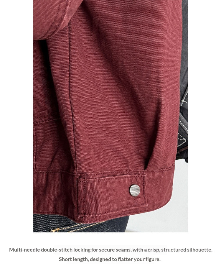 Cotton Canvas Jacket – Washed Red & Corduroy Collar | Yamalinclothes