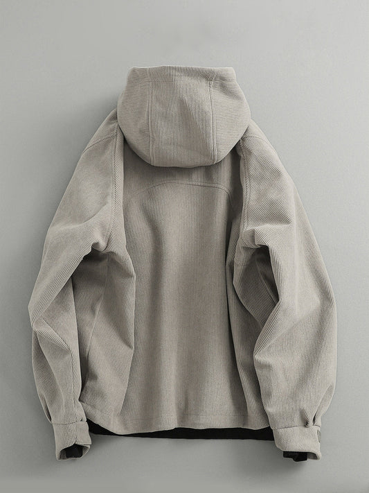 Curved Patchwork Corduroy Hooded Jacket – Functional Loose Outdoor Unisex – Coats Jackets | japanese streetwear | vintage workwear | unisex | Yamalinclothes