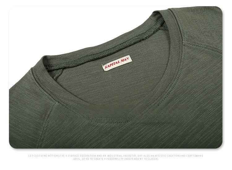 Japanese Style Flag Embroidery Loose Round Neck Men's Versatile Long Sleeve T-Shirt