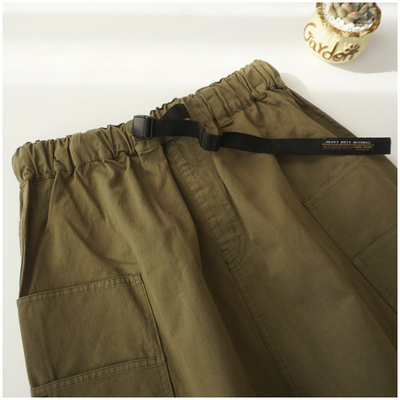 Japanese-Style Patchwork A-Line Skirt – High-Waist Loose Fit with Elegant Elastic Waist