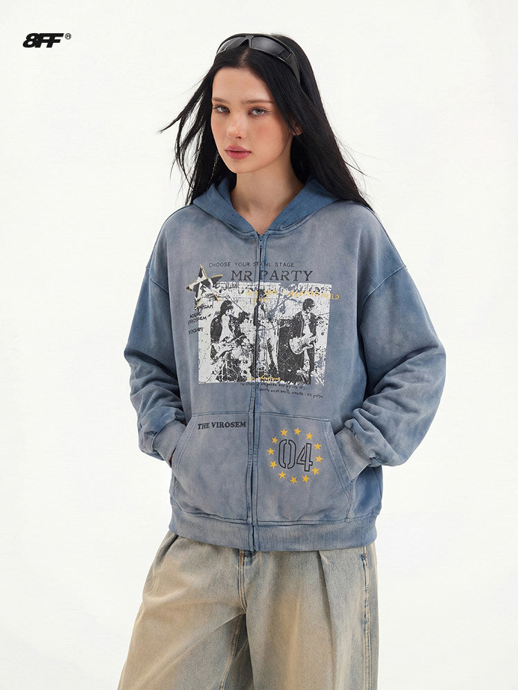 Distressed Gradient Zip-Up Hoodie – Oversized American Streetwear Sweatshirt Jacket | Yamalinclothes