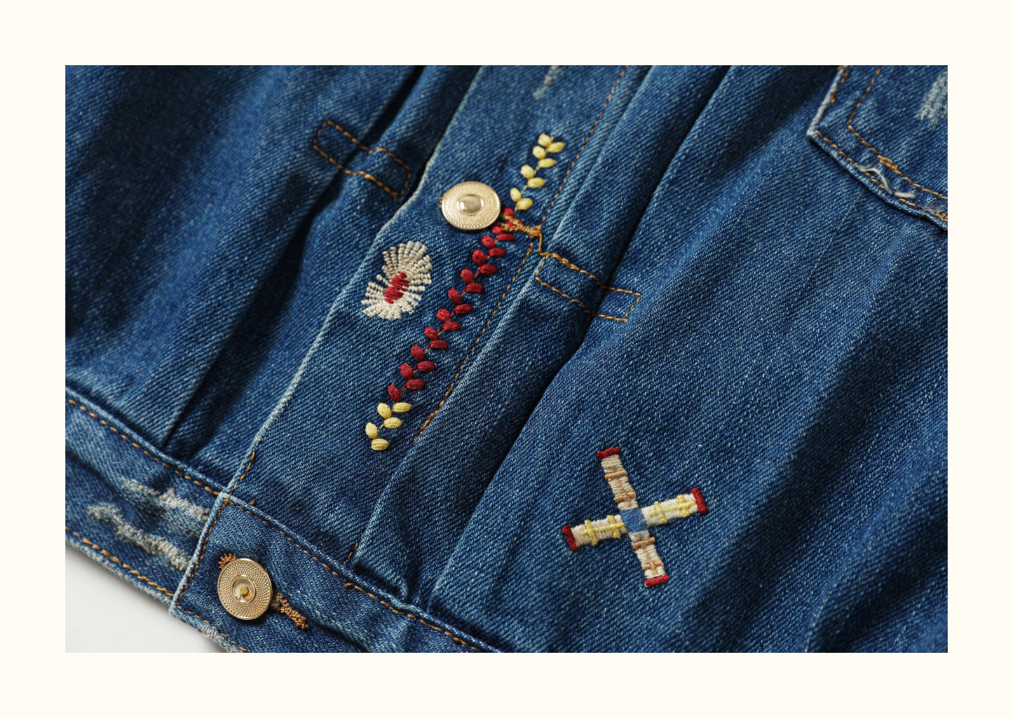 AMI Vintage Distressed Japanese-Style Denim Jacket – Heavy-Duty Embroidered Coat for Men