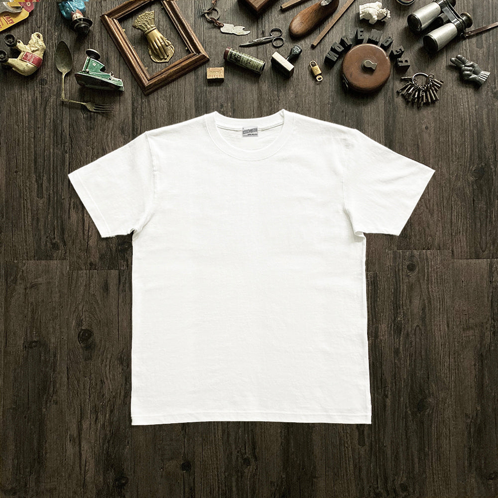 Classic Simple Pure White Heavy Cotton Crew Neck Short Sleeve T-Shirt Unisex American Retro