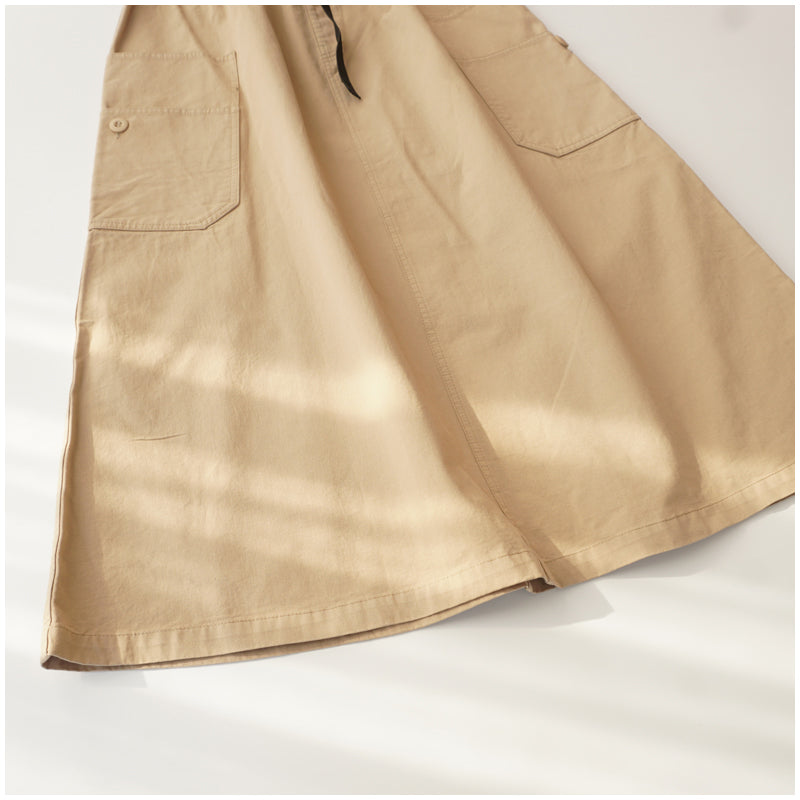 Japanese-Style Patchwork A-Line Skirt – High-Waist Loose Fit with Elegant Elastic Waist