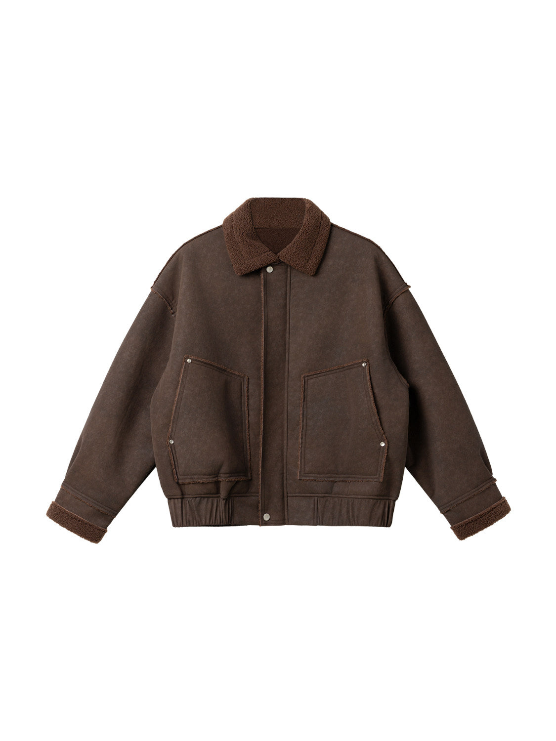 Fleece-Collar Jacket – Riveted Pockets & Boxy Fit