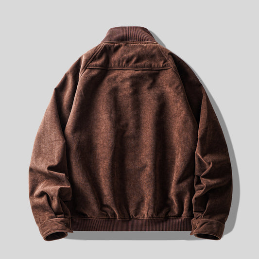 Vintage Suede Stand Collar Short Jacket – Men's Loose Commuter Coat