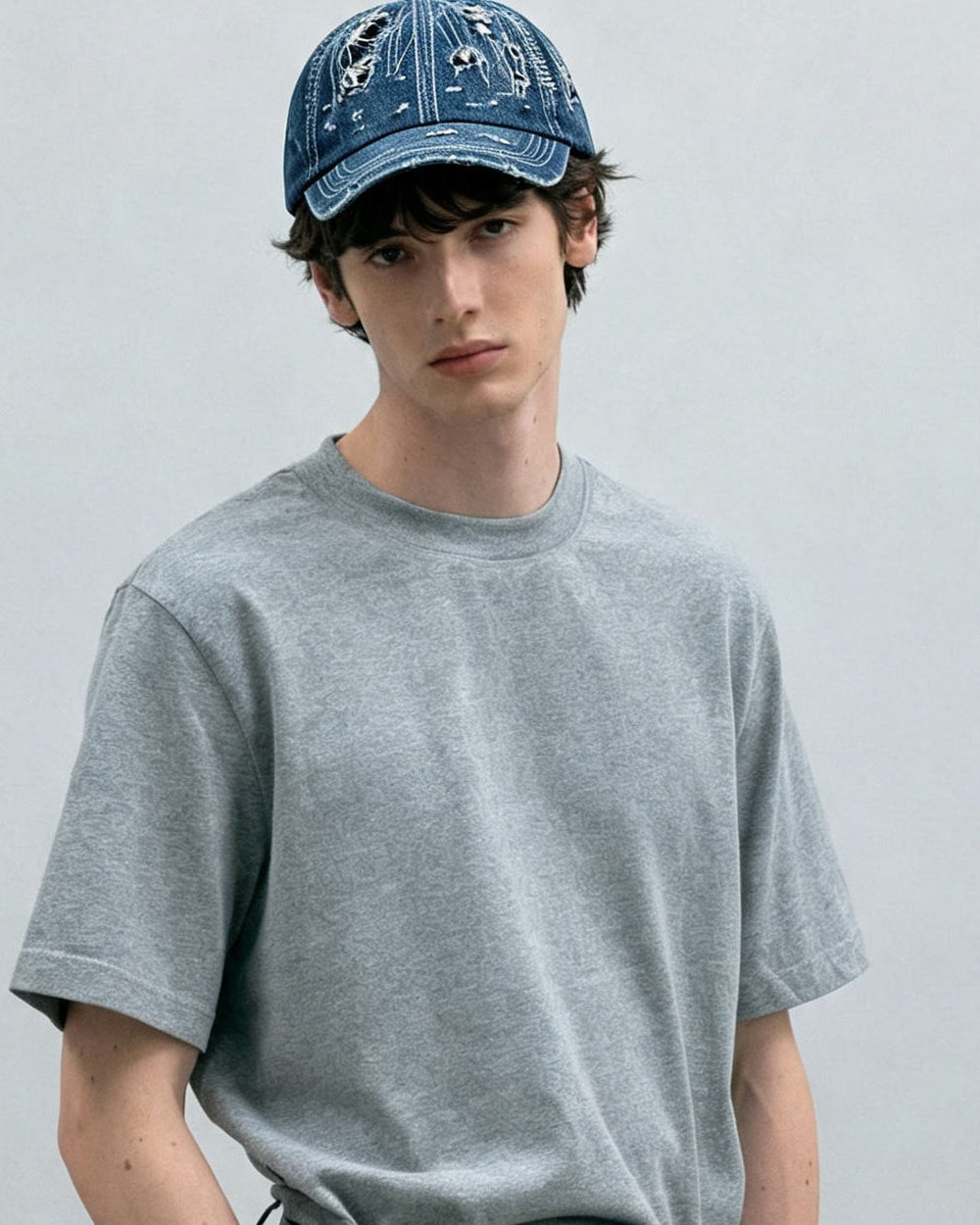 American Vintage Distressed Denim Baseball Cap – Embroidered Unisex | Yamalin clothes | Vintage workwear outfit for men