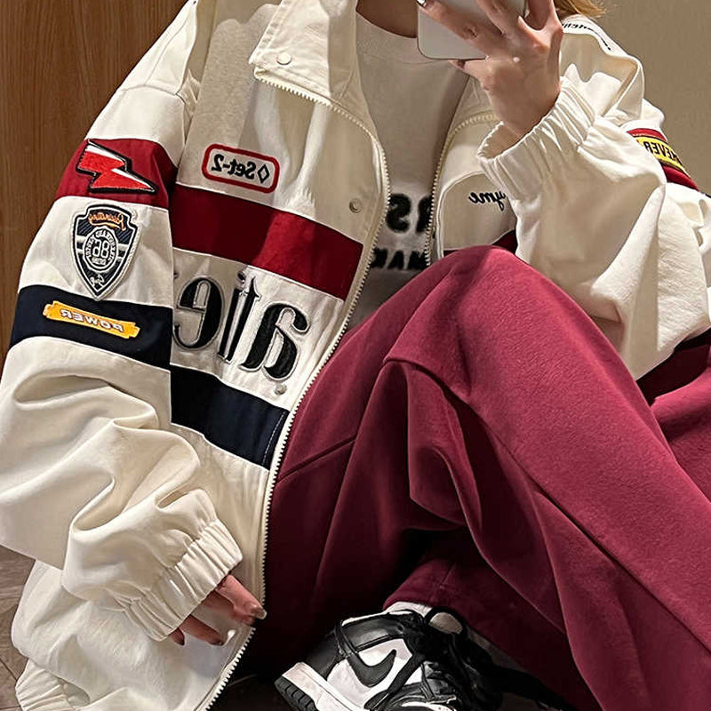 wassup happy racing suit jacket men's spring and autumn trend american luxury sense handsome motorcycle casual jacket