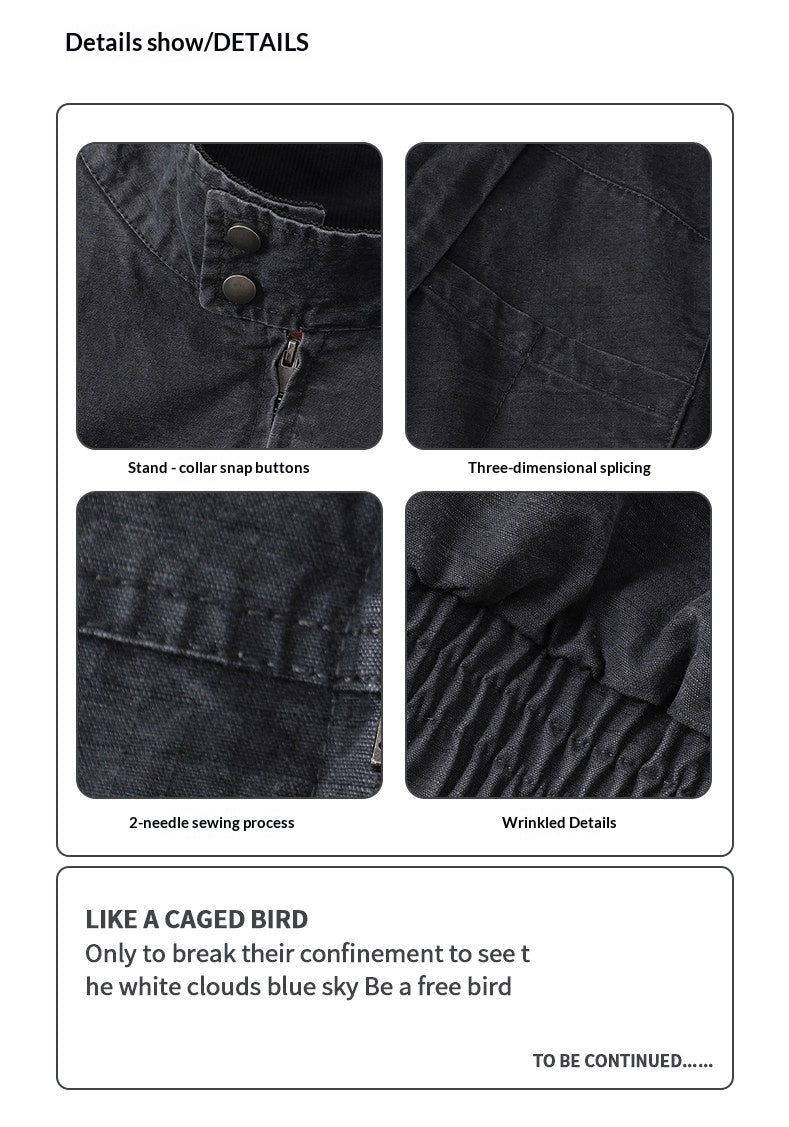 Japanese Retro Deconstructed Stand Collar Hunting Cargo Jacket – Loose Drop Shoulder for Men | Japanese vintage | yamalin clothes | Yamalinclothes