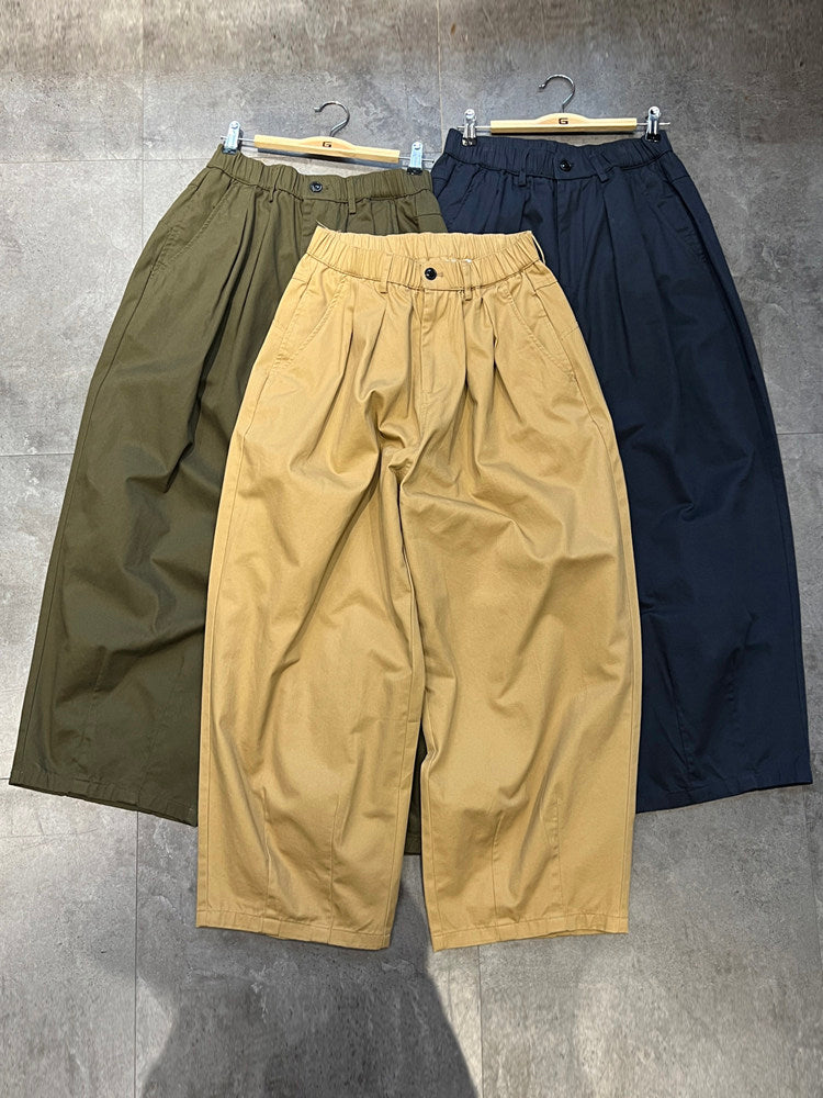 Cotton-Blend Wide-Leg Pants – Pleats & Elastic Waist