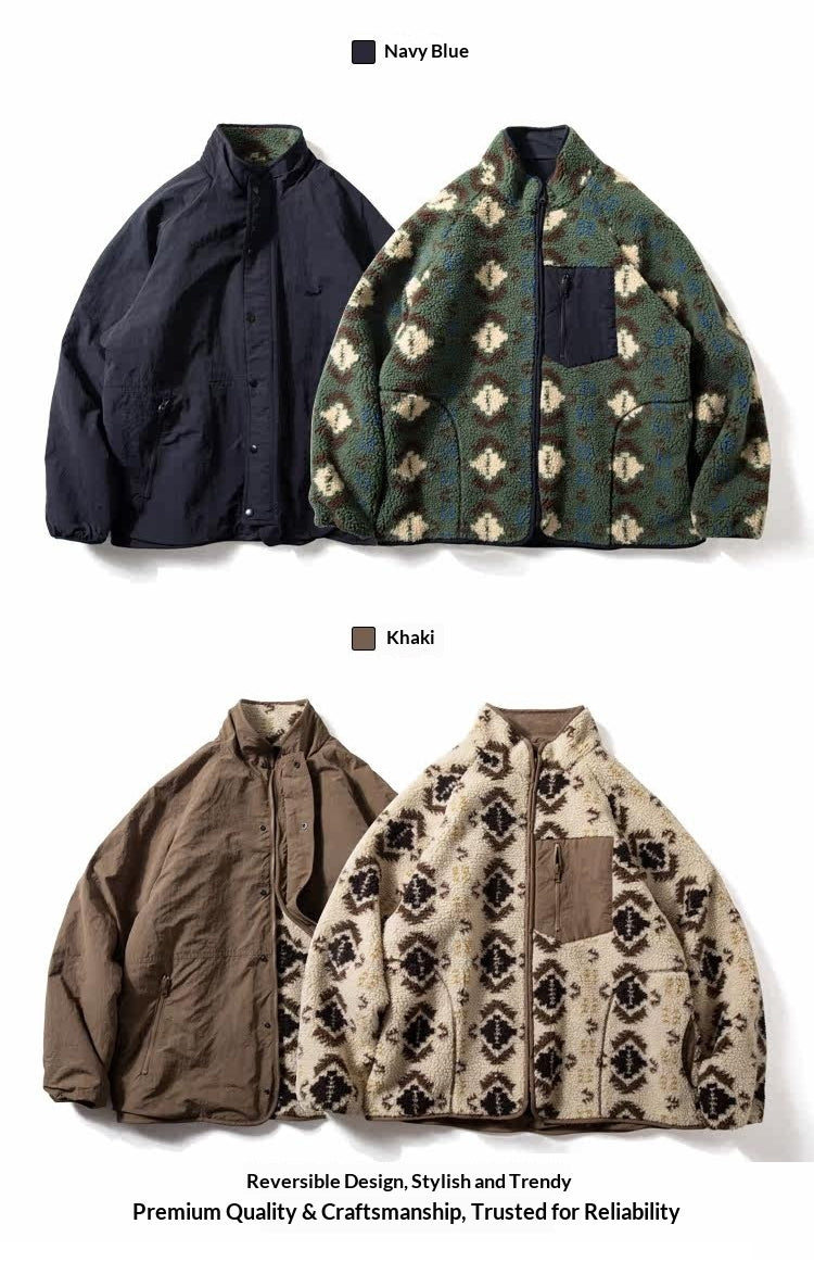 Reversible Fleece Jacket – Geometric Pattern | Yamalinclothes | Vintage workwear outfit