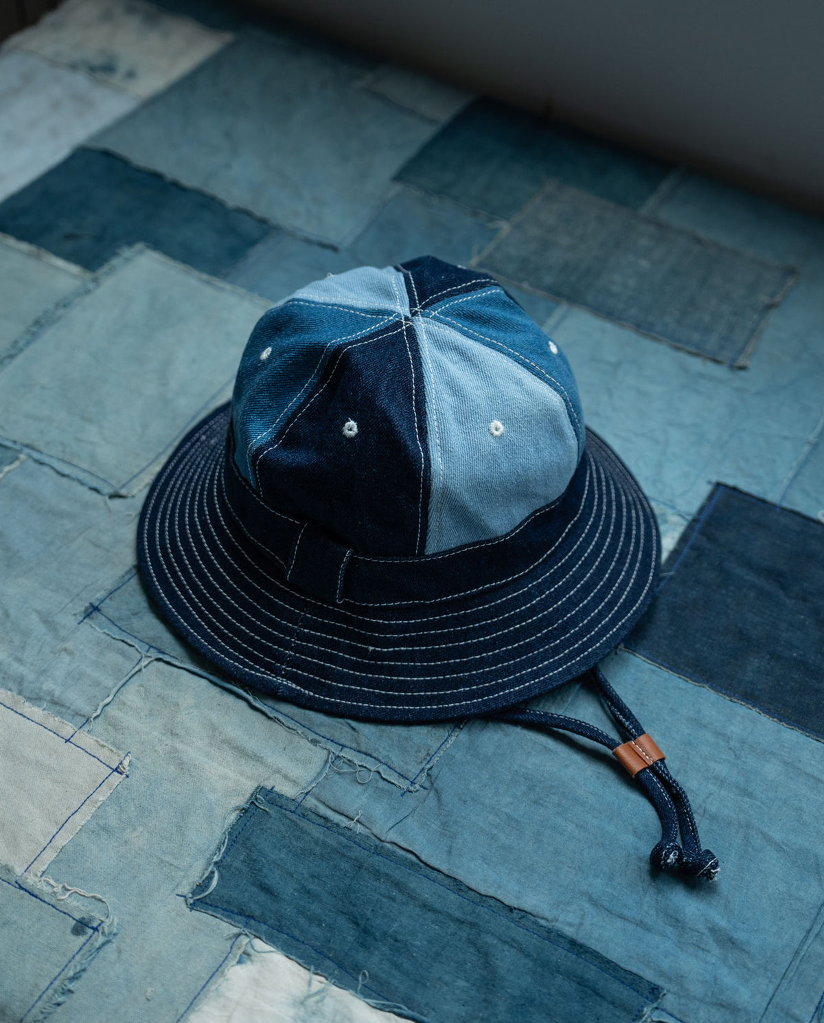 Denim Patchwork Bucket Hat – Japanese Vintage Unisex | Yamalin clothes | Vintage workwear outfit for men