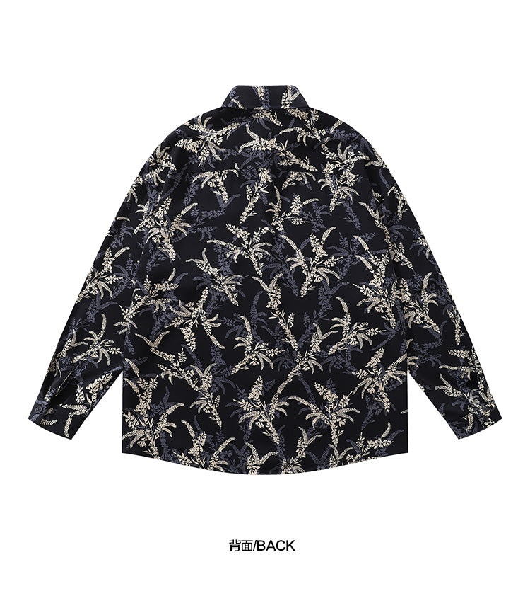 American Style Casual Floral Full Print Long Sleeve Shirt for Men, Loose Beach Shirt Jacket for Autumn