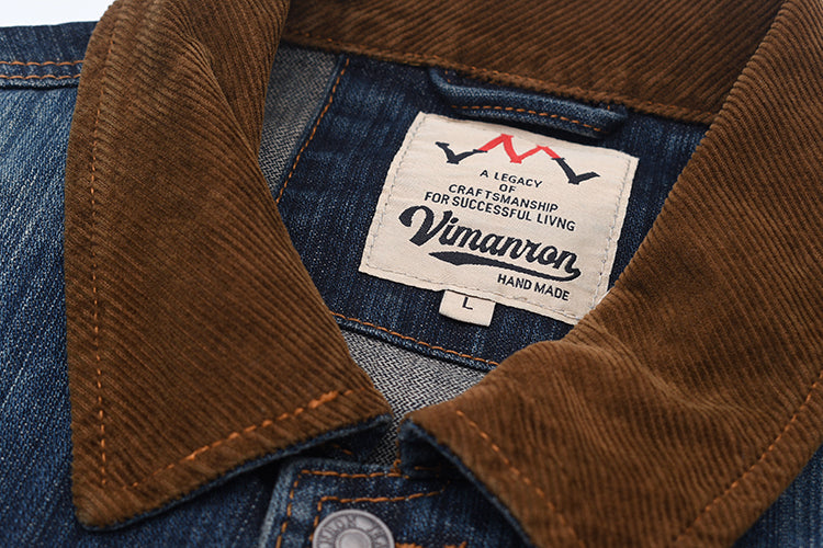 Color-Block Washed Denim Motorcycle Jacket – Retro Workwear Loose Casual Coat