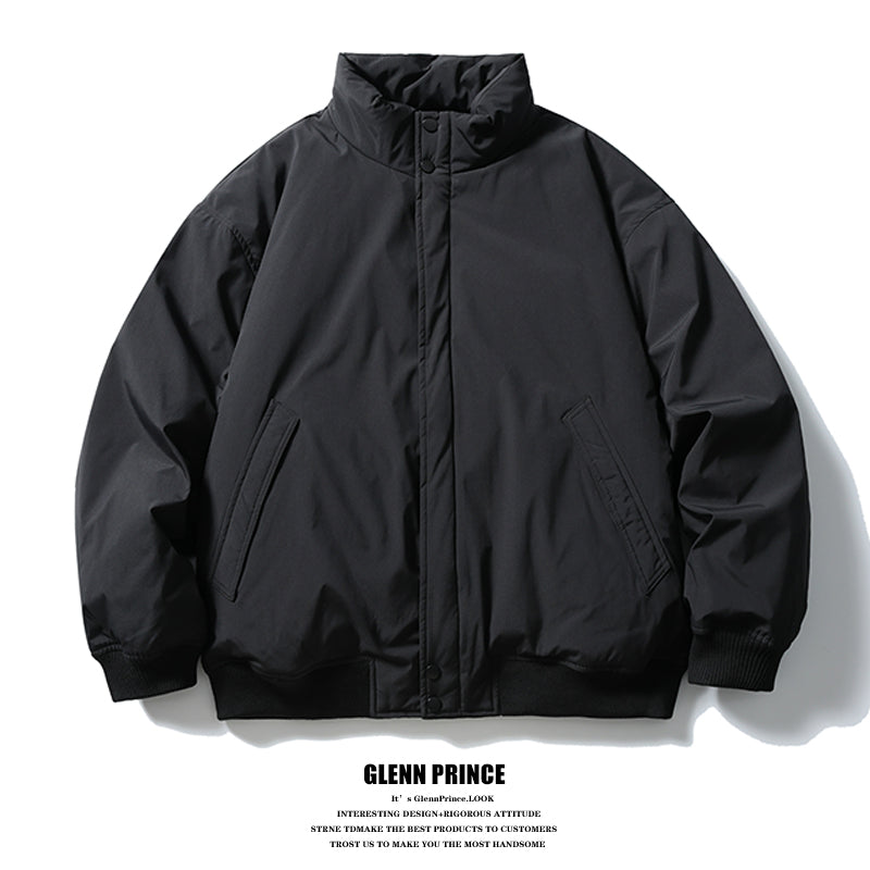 American Retro Basic Stand Collar Workwear Down Jacket for Men Winter Versatile Couple White Duck Down Coat