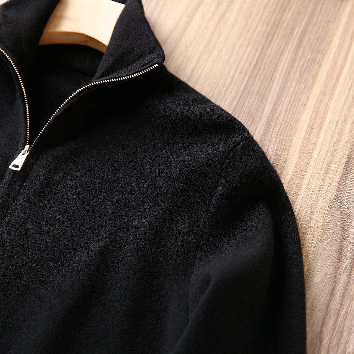 Italian Superfine Golden Wool Stand-Collar Knit – Heavyweight Cardigan Jacket for Autumn/Winter