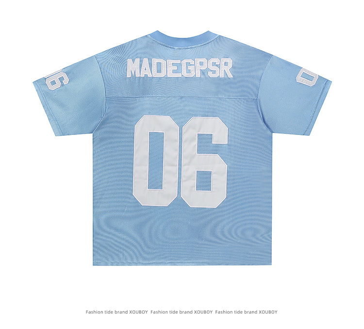 51 Hip-Hop American Retro Football Jersey V-Neck Sports Short Sleeve T-Shirt Unisex Satin Cool Loose Football Top