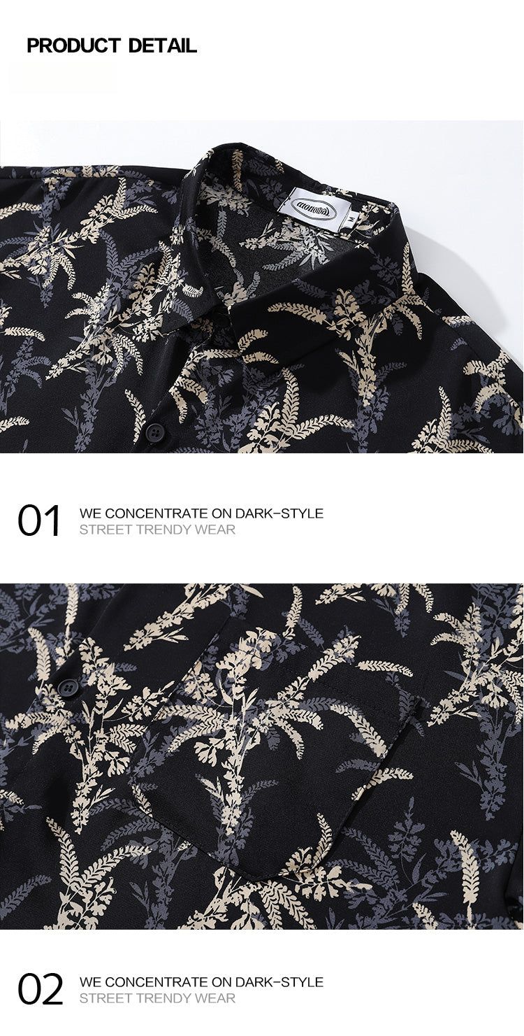American Style Casual Floral Full Print Long Sleeve Shirt for Men, Loose Beach Shirt Jacket for Autumn