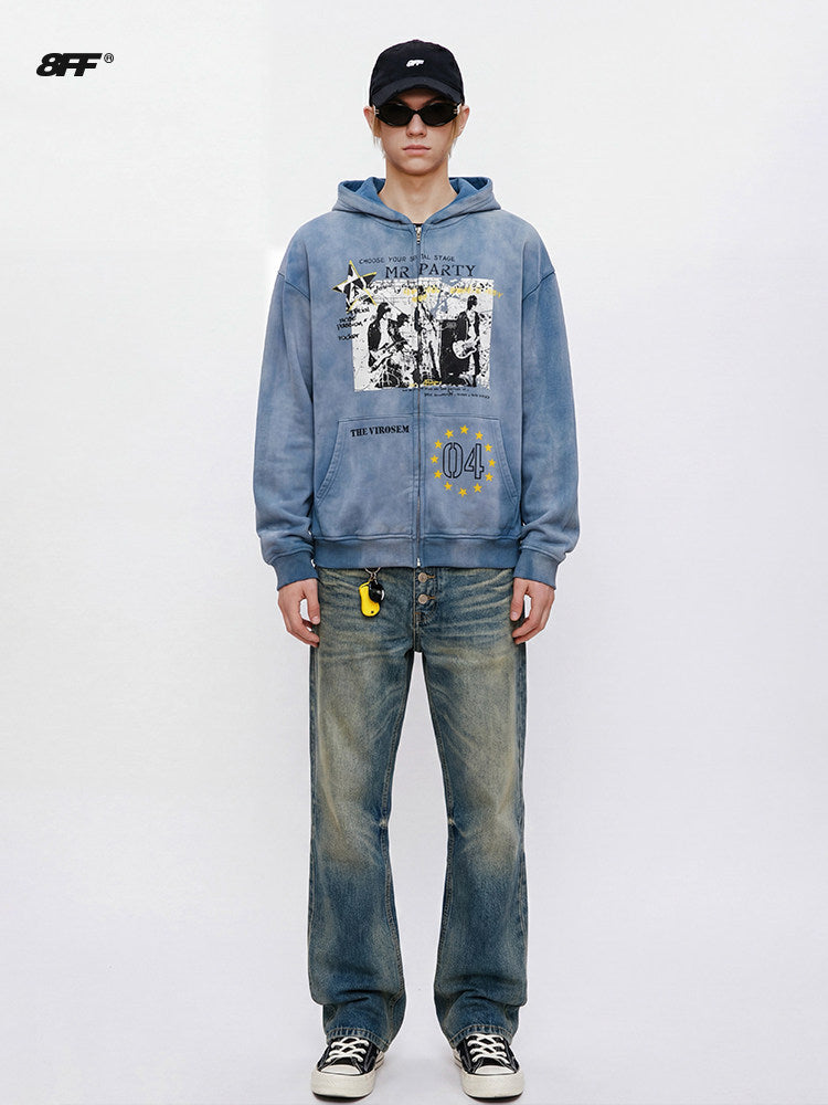 Distressed Gradient Zip-Up Hoodie – Oversized American Streetwear Sweatshirt Jacket | Yamalinclothes