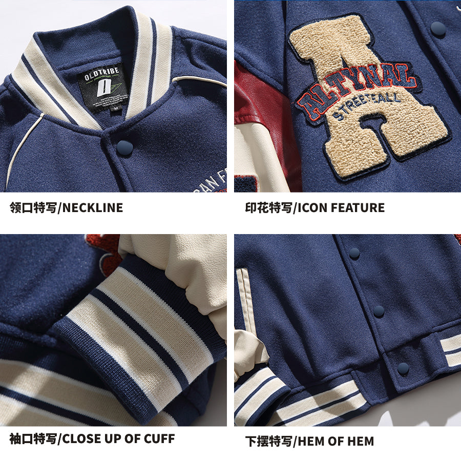 American Style Trendy Brand Patchwork Baseball Jacket for Men, Autumn and Winter Retro Cotton Jacket, Spring and Autumn New Couple Jacket