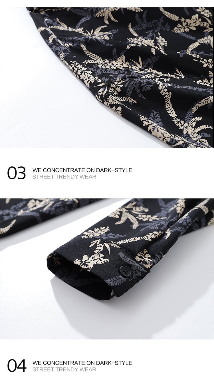 American Style Casual Floral Full Print Long Sleeve Shirt for Men, Loose Beach Shirt Jacket for Autumn